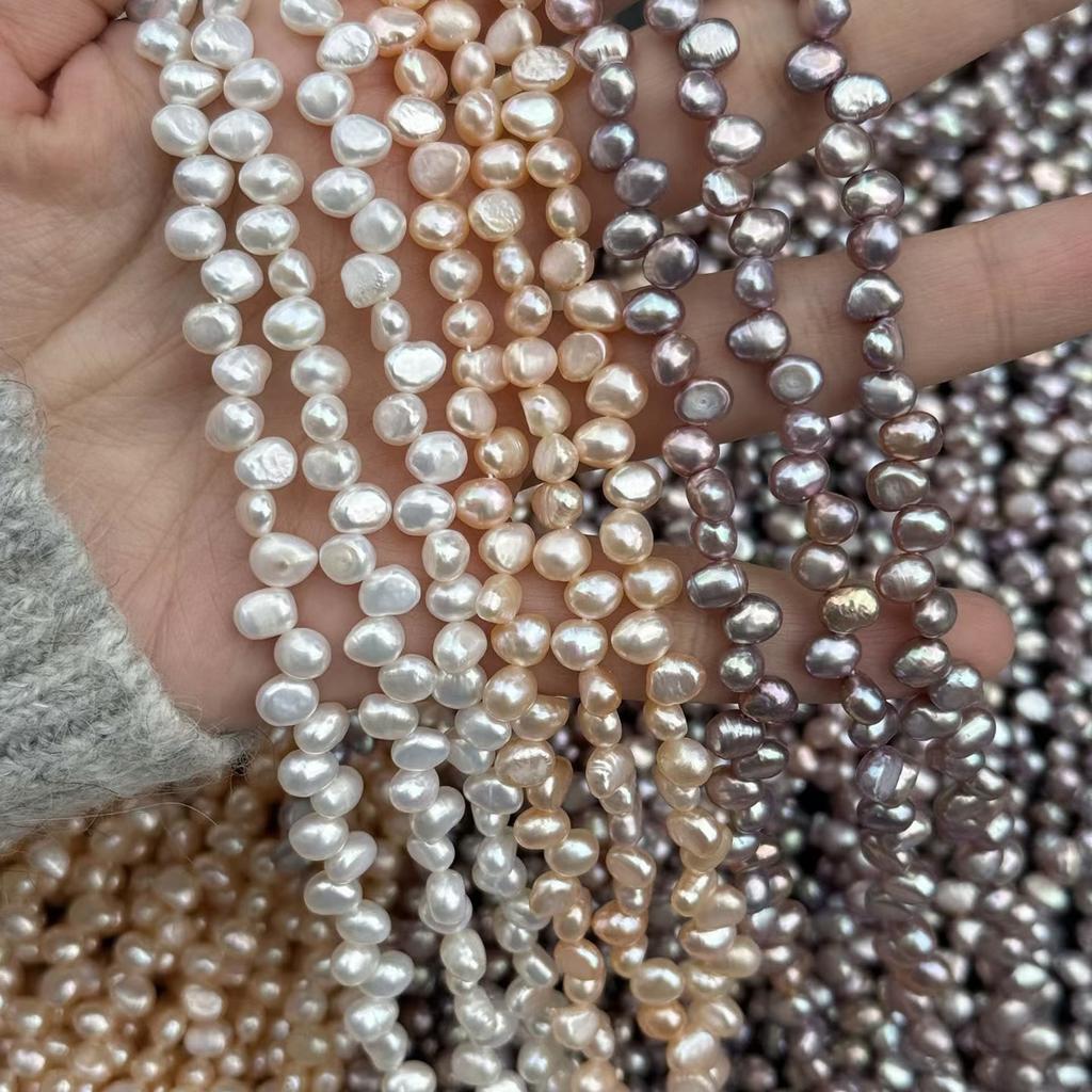 1String, White Purple Pink Natural Freshwater Pearls, Handmade Top Sided Drilled Hole Pearl Beads for Jewelry Making DIY (Beads 5-6mm, Length 36cm)