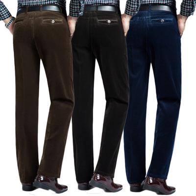 Pantalon Décontracté d'Automne Rembourré pour Hommes d'Âge Moyen Pantalon Ample Rayé pour Hommes Pantalon en Velours Côtelé