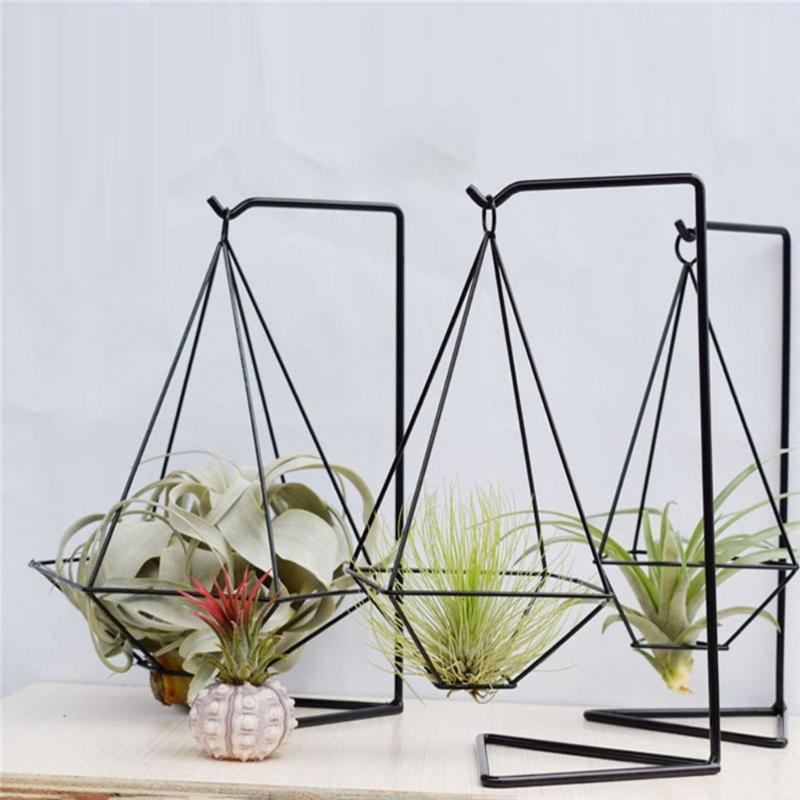 Artistic Metal Plant Holder Geometric Durability Iron Garden Shelf For Living Room Balcony Decoration
