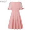 ZANZEA Women Casual Mesh Splice Short Sleeve Square Neck Summer Dress
