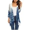 Women's Print Irregular Three-quarter Sleeve Cardigan With Pocket Jacket