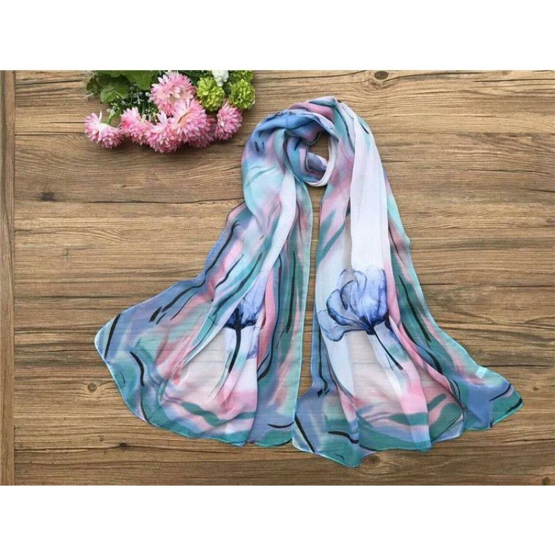 Spring and Summer Women's Chiffon Printed Scarf Sun Protection Thin Silk Scarf Shawl Beach Butterfly Scarf