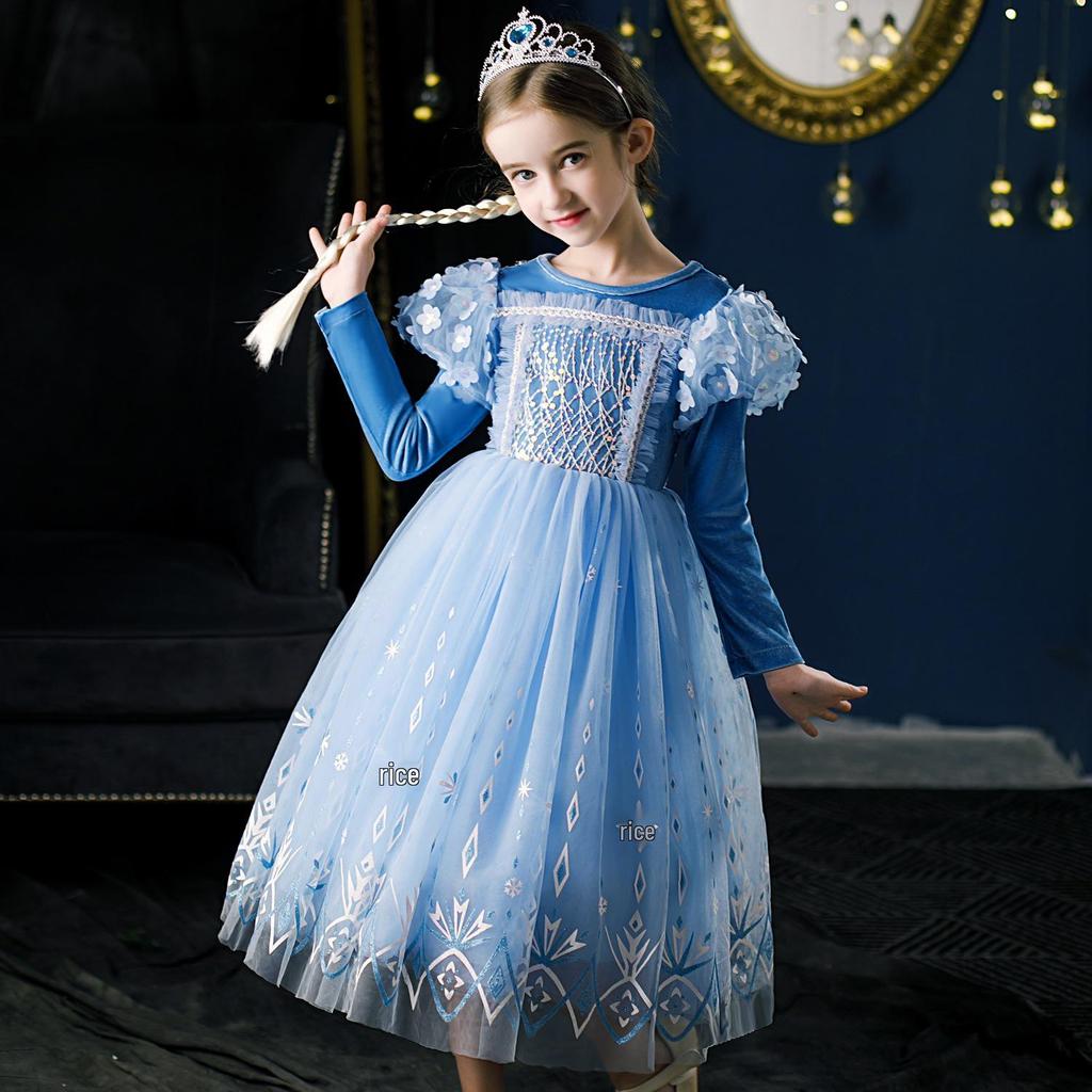 2023 Autumn/Winter Elsa Princess Long Sleeve Dress - Frozen-Themed Halloween & Holiday Gift