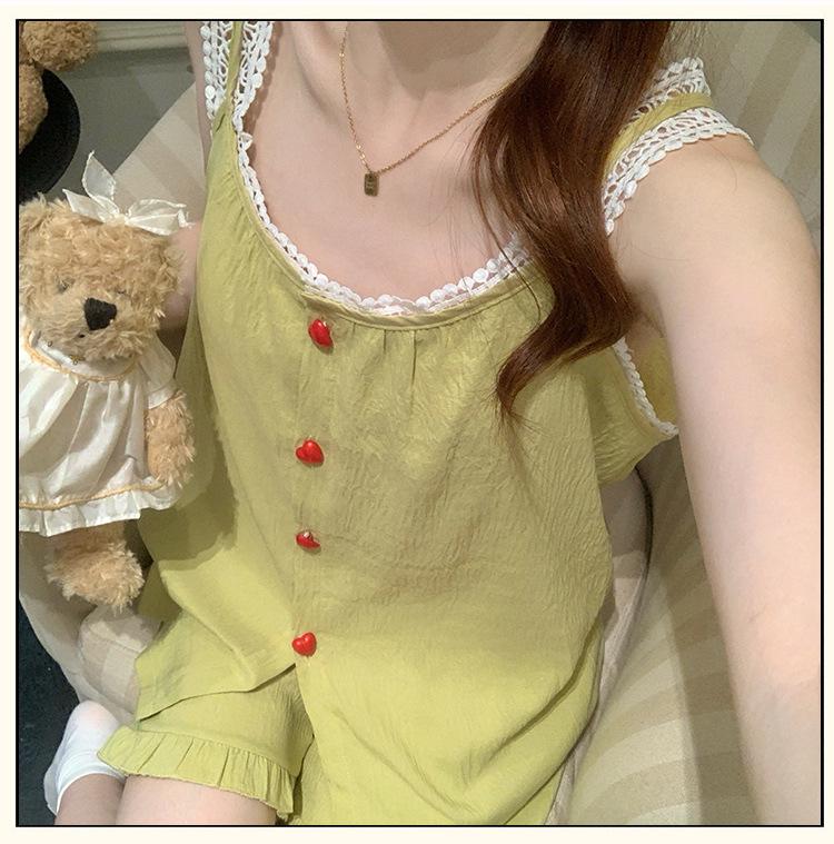 2026 Summer Women's Pajama Set: Built-in Bra Cloud Cotton Camisole with Round Neck, Princess Style