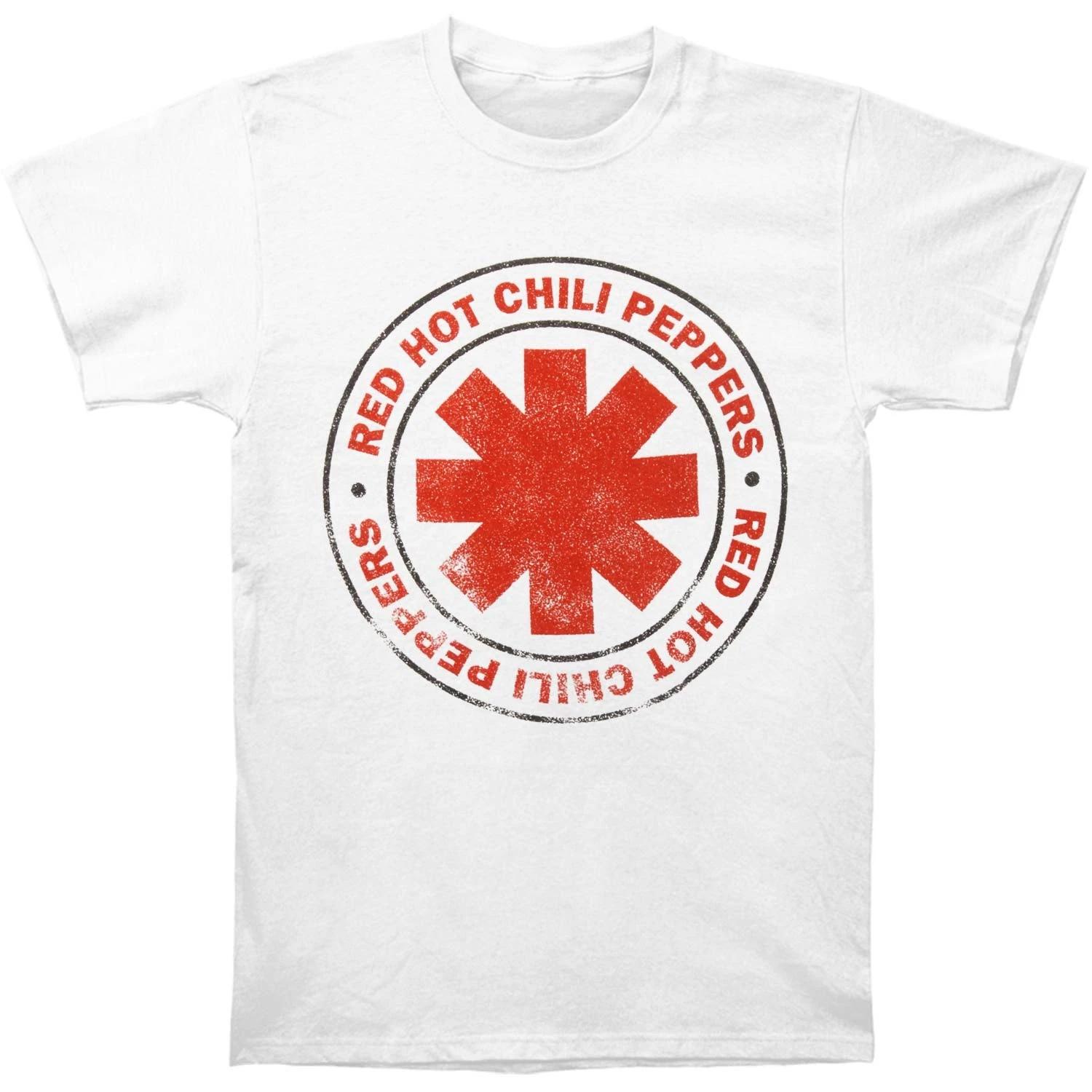 Men s Red Hot Chili Peppers Distressed Outlined Logo T-shirt Large White S