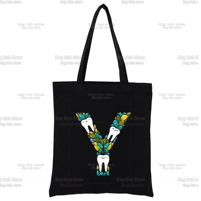TOOTH 26 Letter Alphabet Printing Canvas Bag Shopper Bag Harajuku Style Women Bags Shoulder Bag Handbag