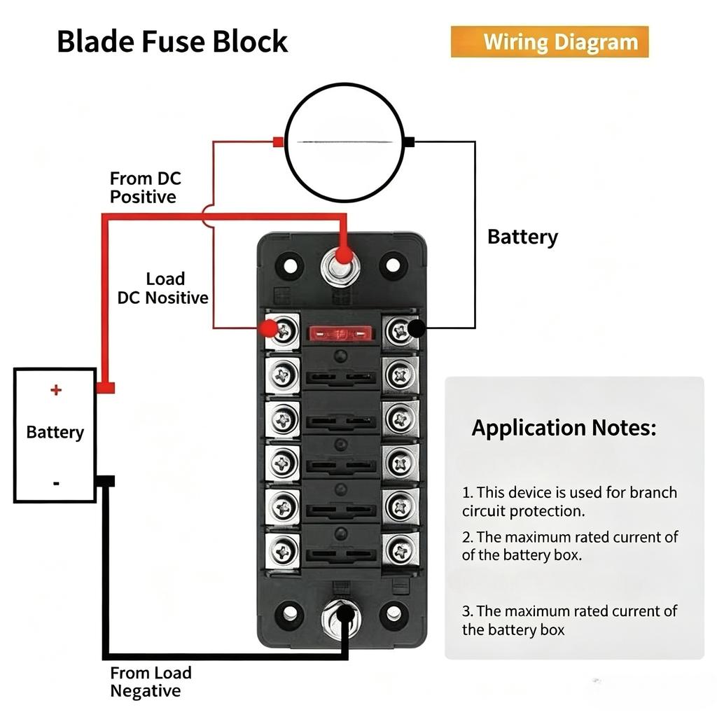 6/12 Circuit Blade Fuse Block with Negative Bus Bar, Marine & RV Fuse Holder