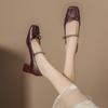 Bow word with rhinestone ballet shoes Mary Jane women's shoes small fragrant style thick heel high heels women's high sense