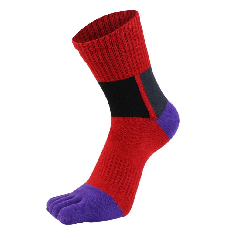 Cotton Sweat-Absorbing Men's Mid-Calf Toe Socks - High-Waist, Five-Finger Design