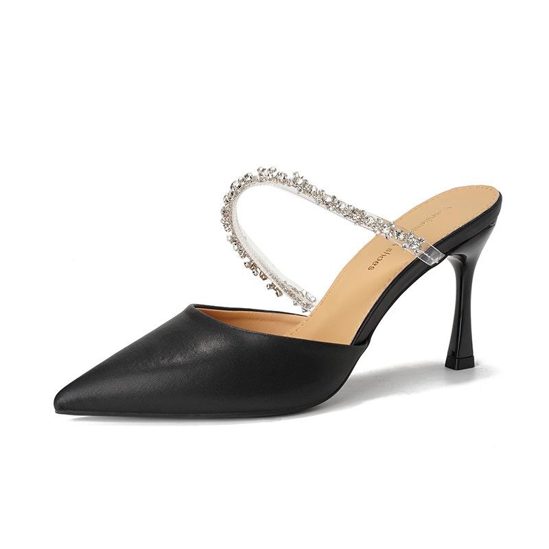 - High heels women's single shoes thin heels pointed toe bag head half slippers wear French new temperament versatile sandals