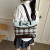 Bolso de Mano Patchwork Color Verde Menta Chocolate Coreano Bolso Tote de Lona a Cuadros para Mujer Lunares Lazo Dulce Encaje Bolso de Hombro de Capacidad