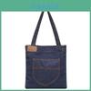 Denim Shoulder Bag Large Capacity Shopping Tote With Zipper For Daily Use