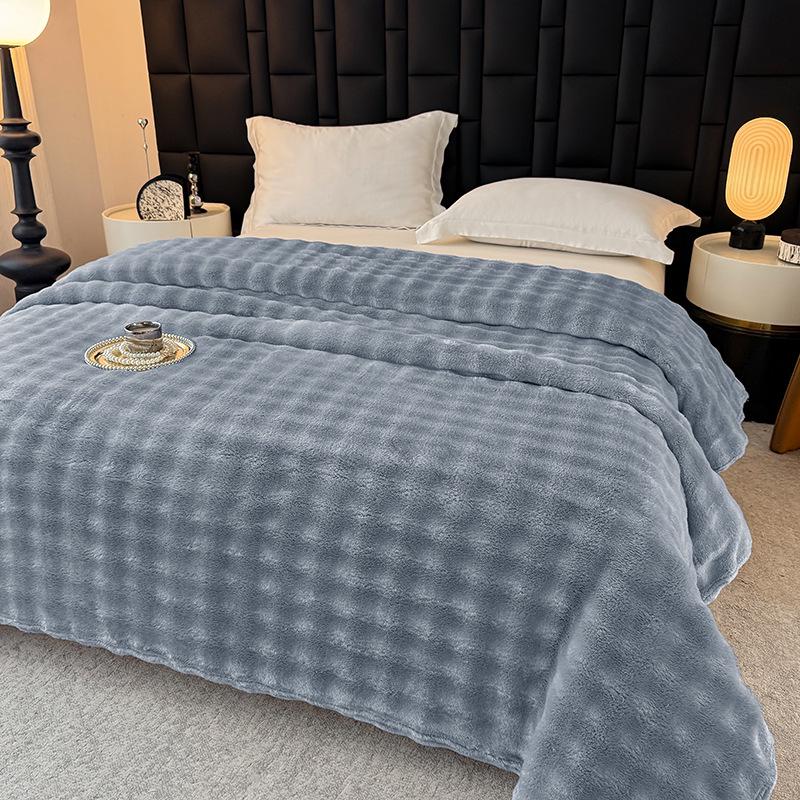 Soft Faux Rabbit Fur Plush Blanket - Thick Solid Color for Bed, Office, or Sofa