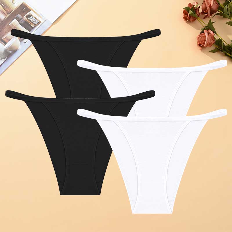 

FINETOO 4Pcs/Set Women s Sexy Thongs Cotton Liner Panties Thin Strap Low Rise T-back Comfortable Invisible Underwear For Daily XXL
