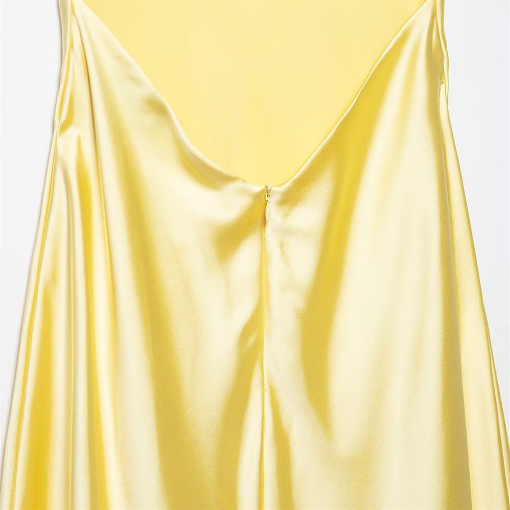 2025 Spring/Summer Women's Slim Silk Satin V-Neck Backless Spaghetti Strap Dress