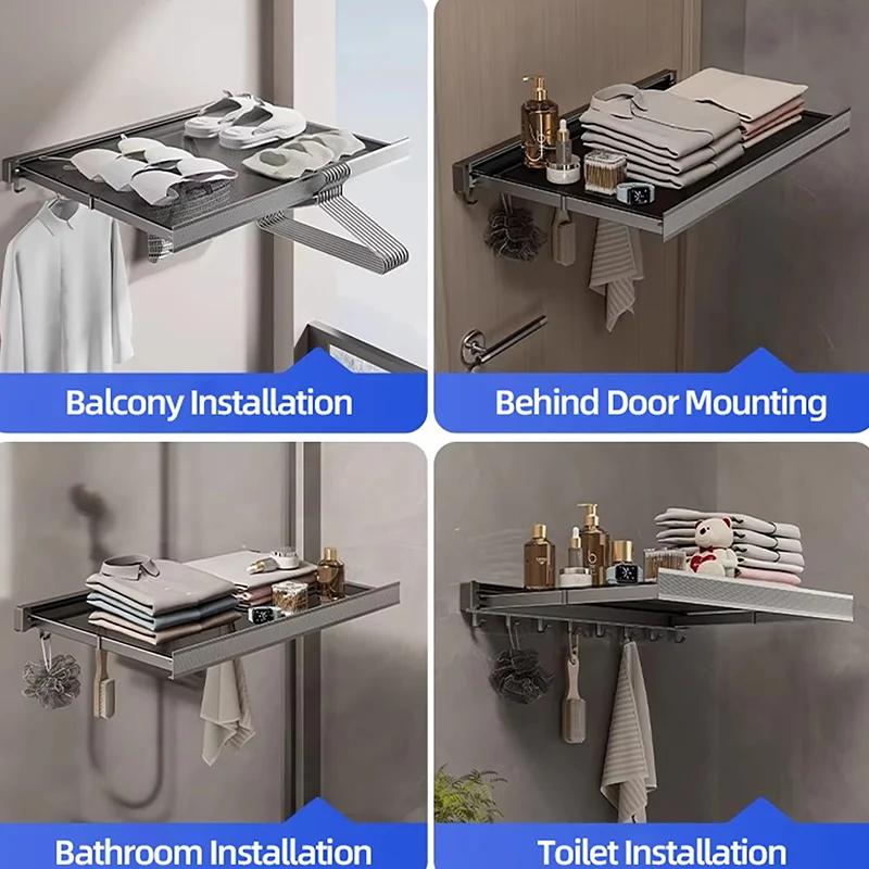 Balcony Drying Racks Retractable Drying Net Foldable Multifunctional Stainless Steel Sock Wall Shelf Bathroom Portable Organizer