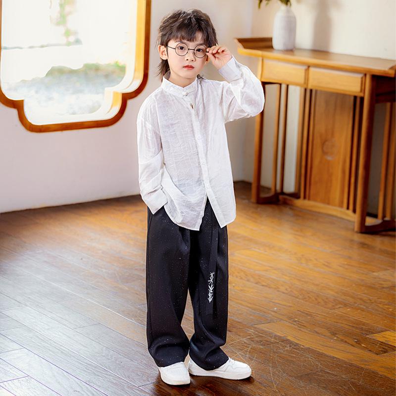 Boys' Chinese Style Hanfu Set - Spring/Autumn Shirt & Outfit for Performances and Formal Events