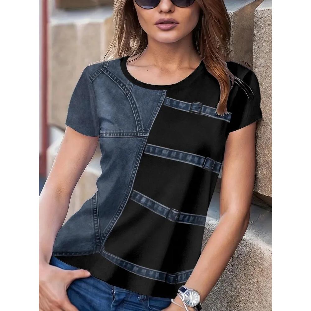 Casual Loose Women s Striped Print Short-sleeve T-shirt Fashionable Breathable Versatile Top T-Shirts Women’s XS