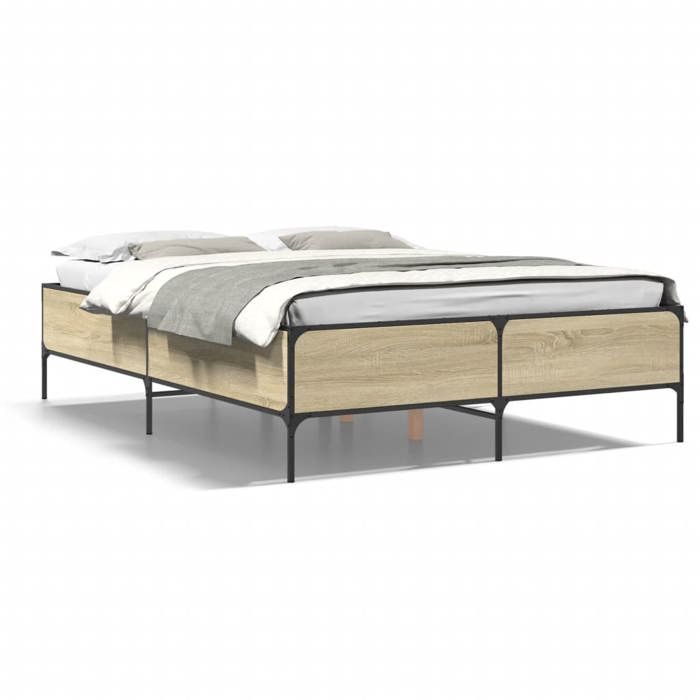 VidaXL Bed Frames Sonoma Oak 120x190 Cm Engineered Wood and Metal, Bed, Guest Bed, Double Bed, Bedroom Furniture At 3279818
