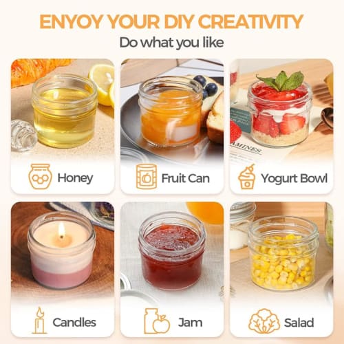Wide Mouth Mason Jars Bulk - 6 Plastic Jars with Lids, Clear Storage Containers, Small Canning Jars, Wide Mouth Canning Supplies Jars, Cosmetic Jars
