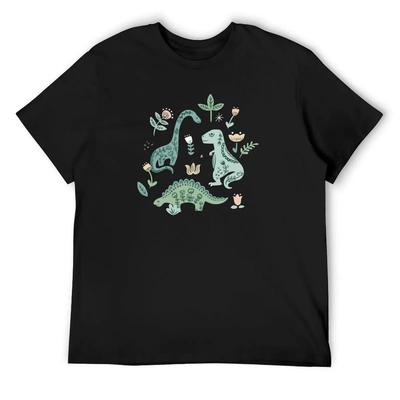 Folk Floral Dinosaur T-Shirt Oversized T Shirt Short Sleeve Tee Vintage T-shirts for Men Cotton