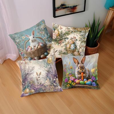 Easter Style Bunny Pattern Home Decor Pillow Cover Living Room Sofa Polyester Cushion Cover with Zipper