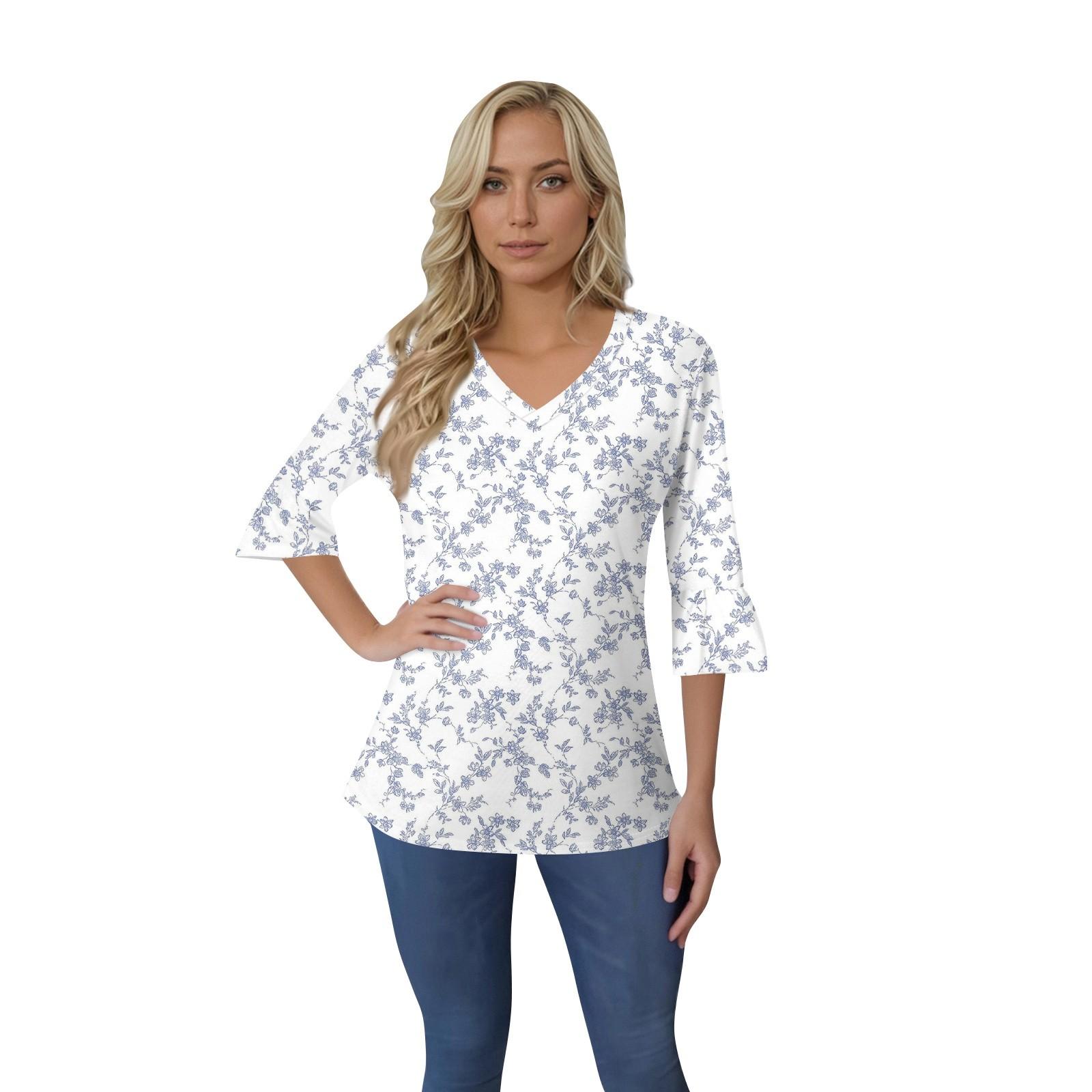 

Женский повседневный топ с рукавами 3/4, летняя футболка с v-образным вырезом и пышными рукавами XL