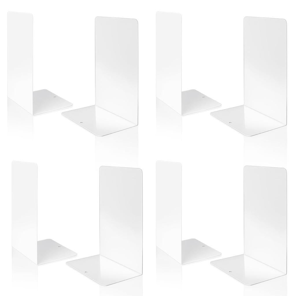 WEWINK PLUS White Desktop Set of Bookstand for Office and More 8-Book Holder, L-Shaped Bookends, Metal, Non-Slip, Non-Topple Storage, 4,