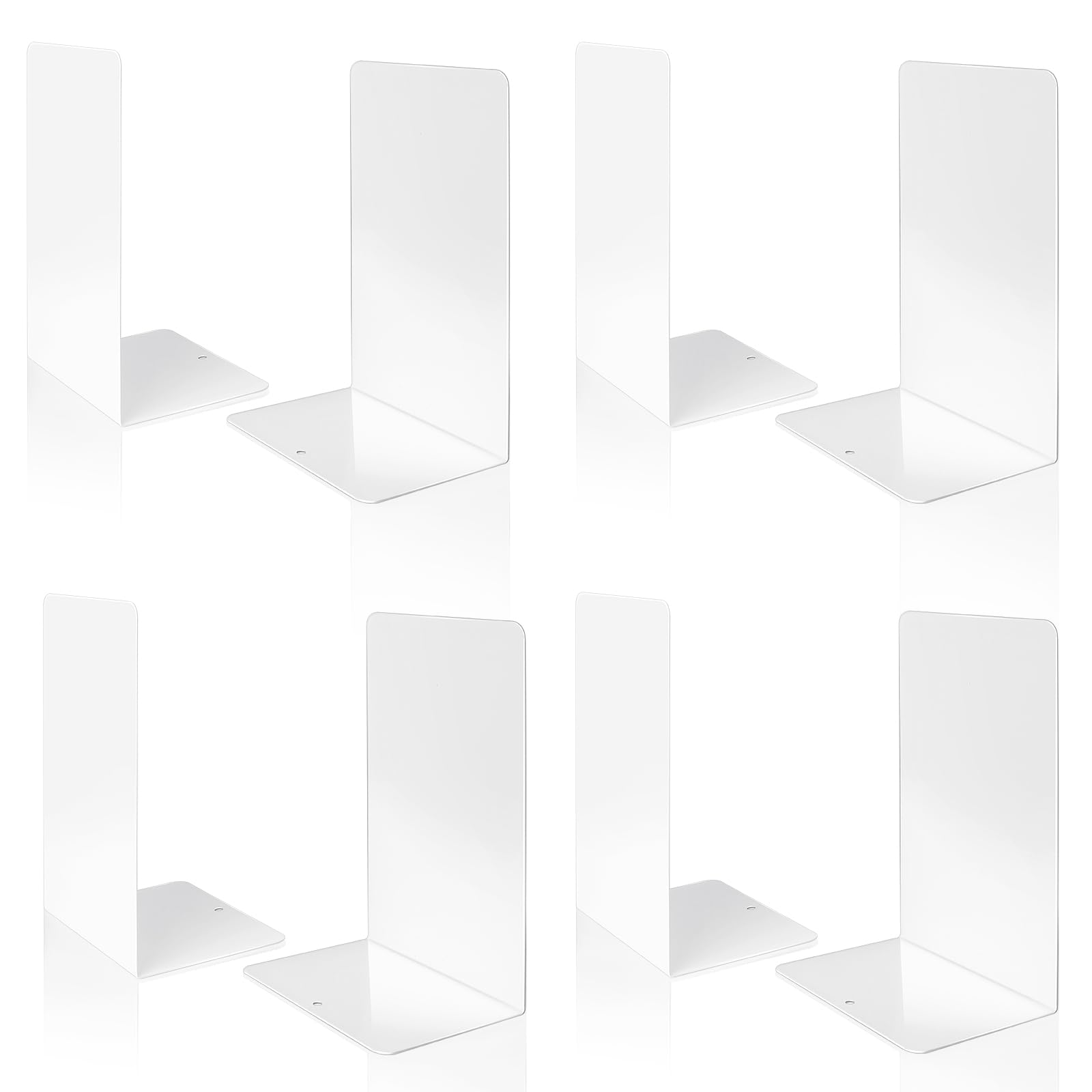 

WEWINK PLUS White Desktop Set of Bookstand for Office and More 8-Book Holder, L-Shaped Bookends, Metal, Non-Slip, Non-Topple Storage, 4, белый