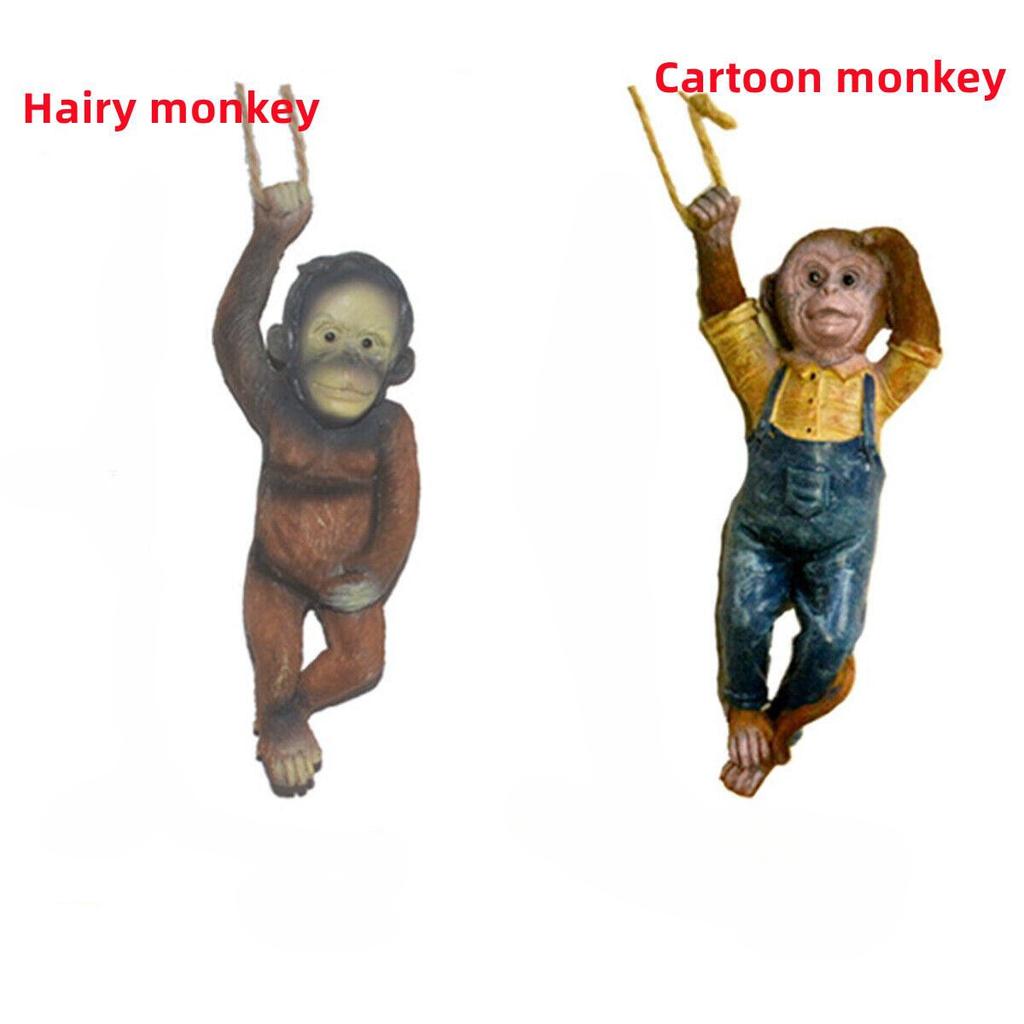 1pc Home Living Monkey Chimp Hanging Rope Garden Ornament Outdoor Statue Sculpture Resin Decor Gifts