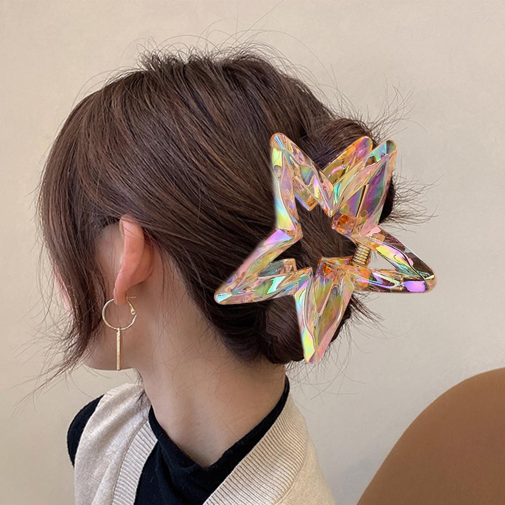 1Pc Crystal Candy Colored Hair Clip Dazzling Hollowed Out Five Pointed Star Hair Claw Stylish Elegant Acrylic Barrettes For Women Girls