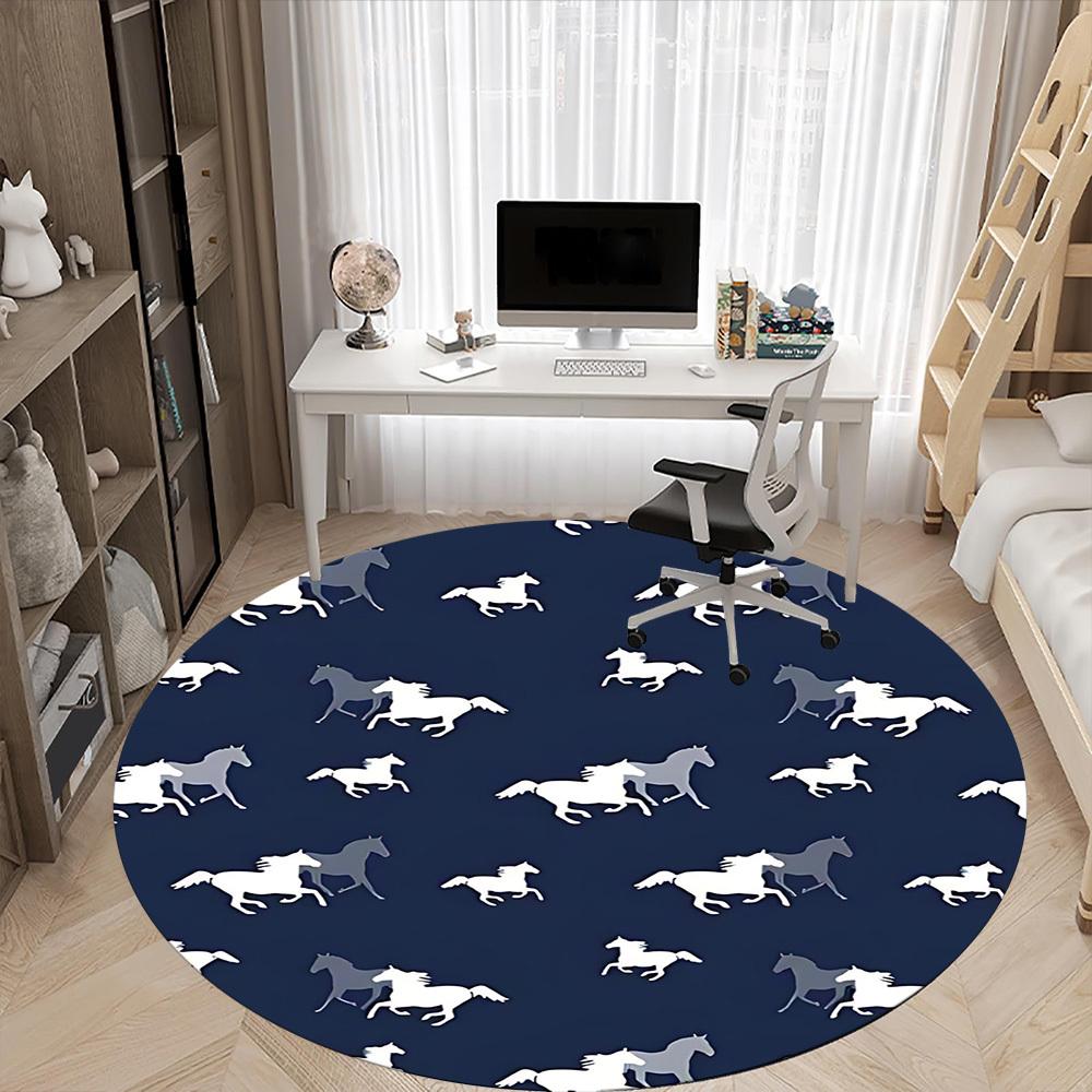 1PCHorse Pattern Office Round Area Rug, Indoor Mat Suitable For Office, Under Office Chairs Bedroom Living Room Home Decor, Room Deco034