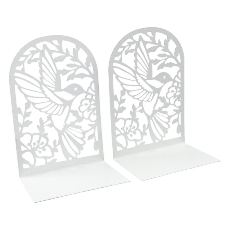 2Pcs Book Ends for Shelves Hollowed Bird Flower Metal Bookends Heavy Duty Book End Decorative Book Stoppers for Shelves