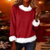 Women's Fashionable Solid Color Plush Round Neck Long Sleeved Casual Pullover T-shirt Top