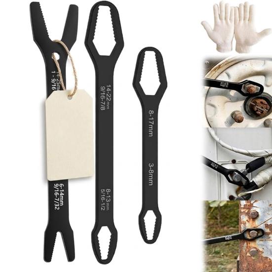 3Pcs Heavy Duty Wrench Double Ended Self-Tightening Wrench 3-22mm Extra-Long Multi-Functional Adjustable Universal Wrenches Home Repair Tools