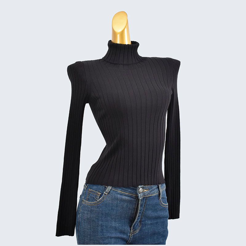 Fall and Winter Turtleneck Knitting Sweater Sunken Stripe Silm Stretch Long Sleeve Pullover Tops Women's Bottoming Shirt Pure Color All-Matching