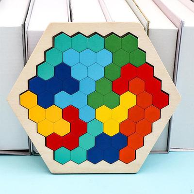 Hexagon Tangram Puzzle Chinese Hand 3D Riddles Brain Teaser Blocks Training