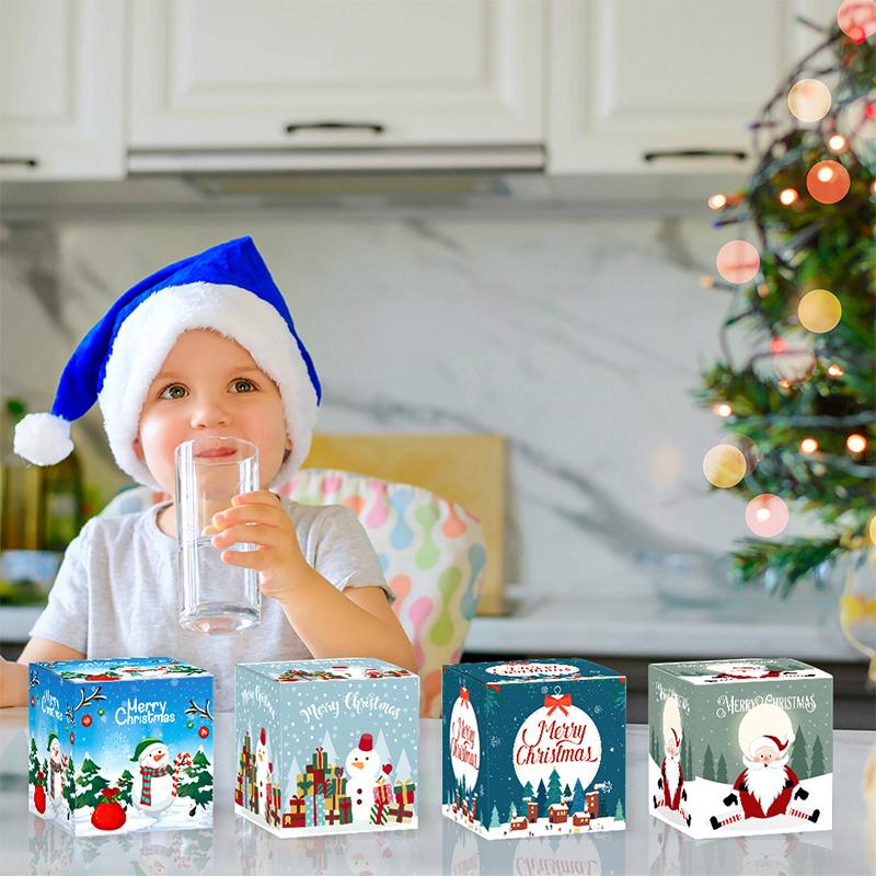 6pcs/set Decoration Supplies Cartoon Paper Box Christmas Packaging Box Snowman 3D Buckle Box