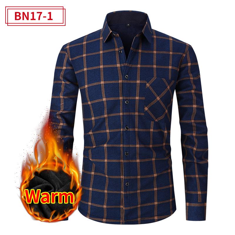 Pánská evropská a americká plus sametová silná teplá košile s dlouhým rukávem: Podzim zima