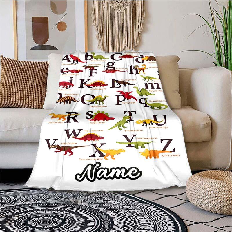 Dinosaur Words Customize Your Name Blanket Used For Chair Office Sofa Bed Camping Soft And Warm Giving Friends And Relatives Birthday Graduation Gift