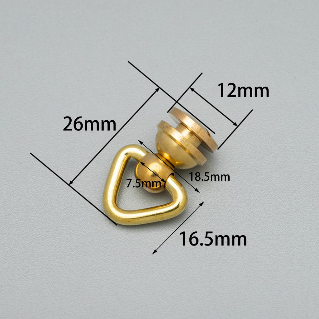 1PC Solid Brass Rivet and Studs with Screws D Ring and Triangle Design Rotate Head Spikes Buttons with D Ring Leather Craft Tool