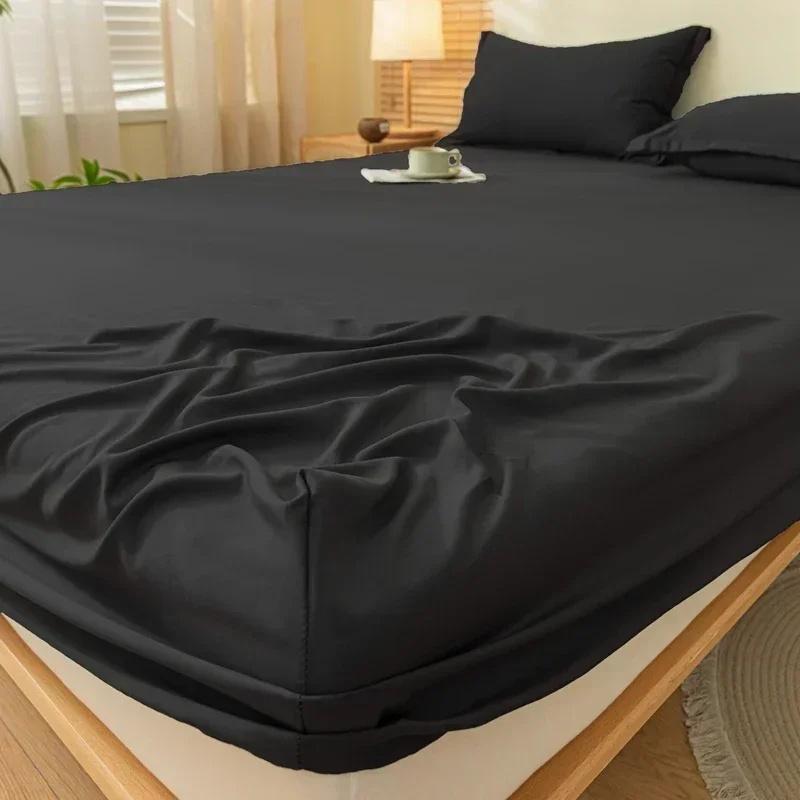 Soft Cotton Fitted Sheet Single Double Bed Mattress Cover with Elastic Band Bed Sheet Bed Linens Solid Color Sheet Mattress Topper