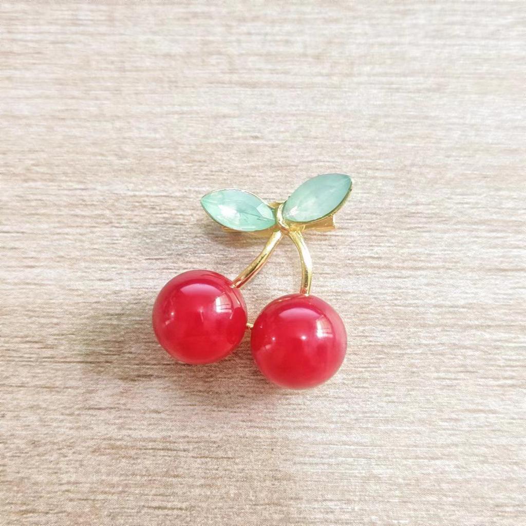 High-End Japanese Cherry Brooch - Cute, Anti-Exposure Pin with Korean Oil Drop Design for Ladies