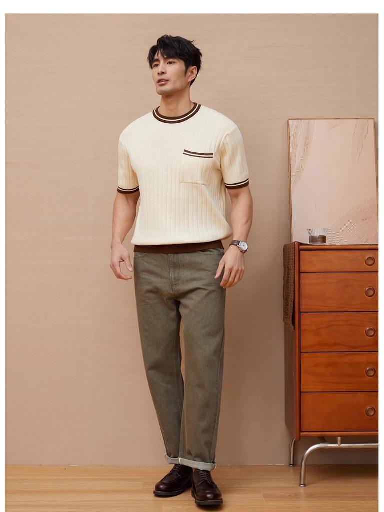 Men's Slim Fit Short Sleeve Color Block Pocket Knit T-Shirt - Summer Casual Trendy Wear