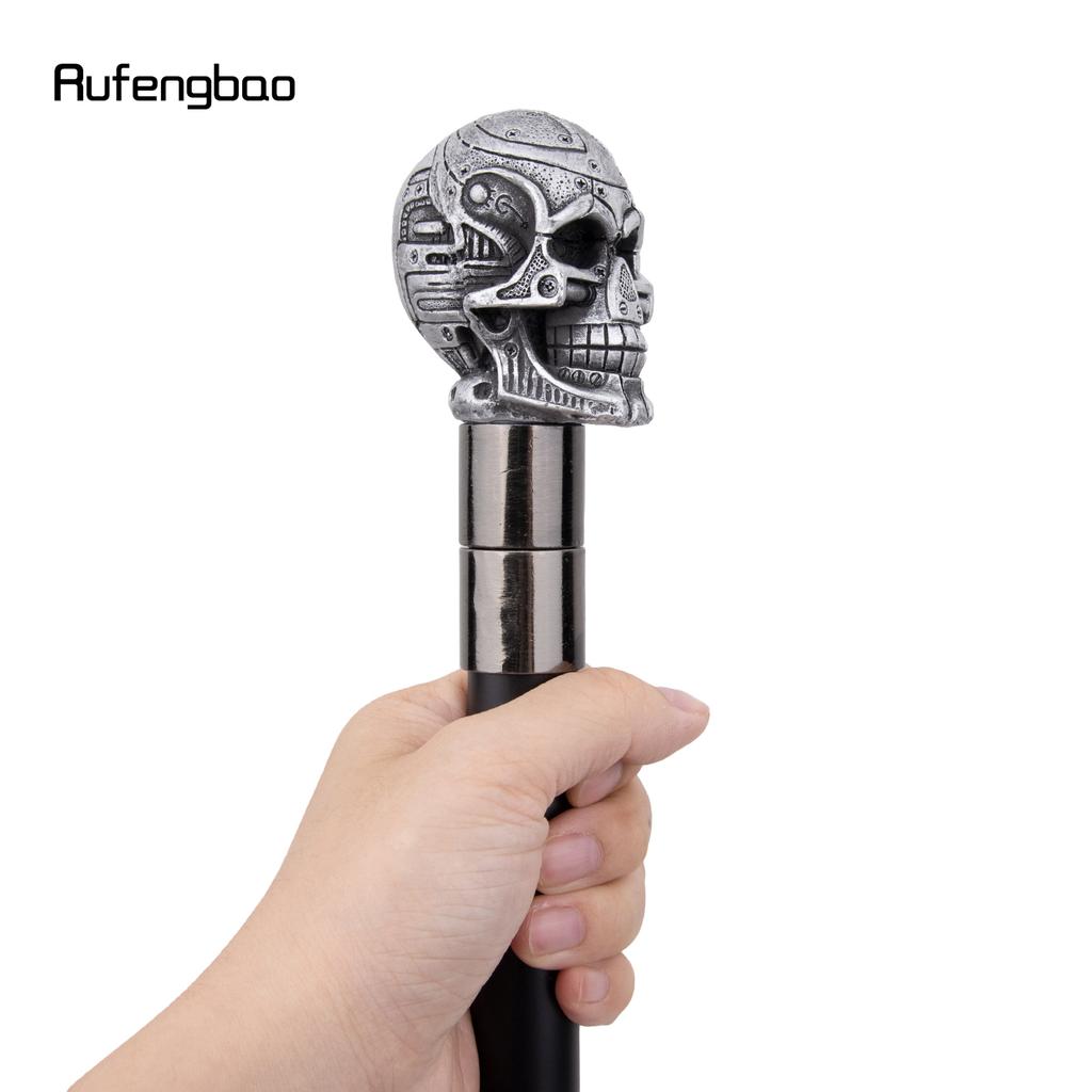 Silberner Gehstock aus Kunstharz mit Totenkopfkopf, modischer dekorativer Gehstock aus Stahl, eleganter Gehstock für Gentleman, Cosplay, 92 cm