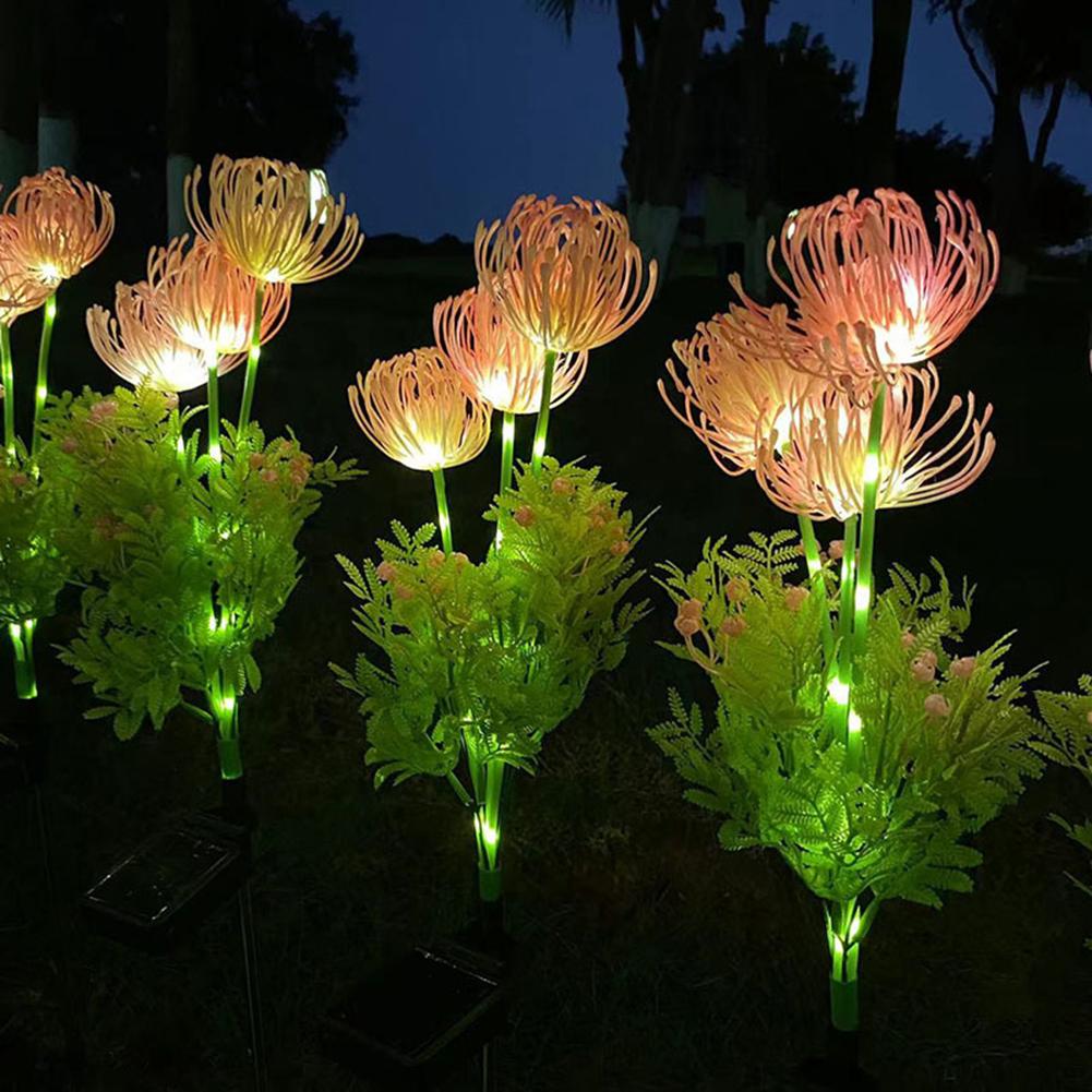 2Pcs Solar Flowers Lights Waterproof Solar Powered LED Glowing Flowers with Glowing Flowers and Stems Outdoor Lawn Decoration
