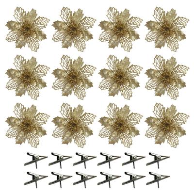 Xmas Artificial Glitter Flowers Faux Flowers Decoration for Wedding New Year Ornaments 6.3in