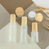 Frosted Glass Cosmetic Bottle Set: Wood Grain Lid Lotion, Press, Spray, Face Cream, Travel Refillable Empty Bottles