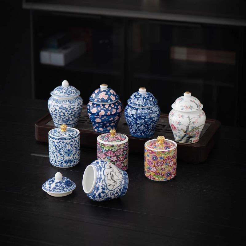 Creative Light Blue Floral Vine Ceramic Tea Canister Exquisite Sealed Small Storage Jar Chilean Food Container Home Decoration