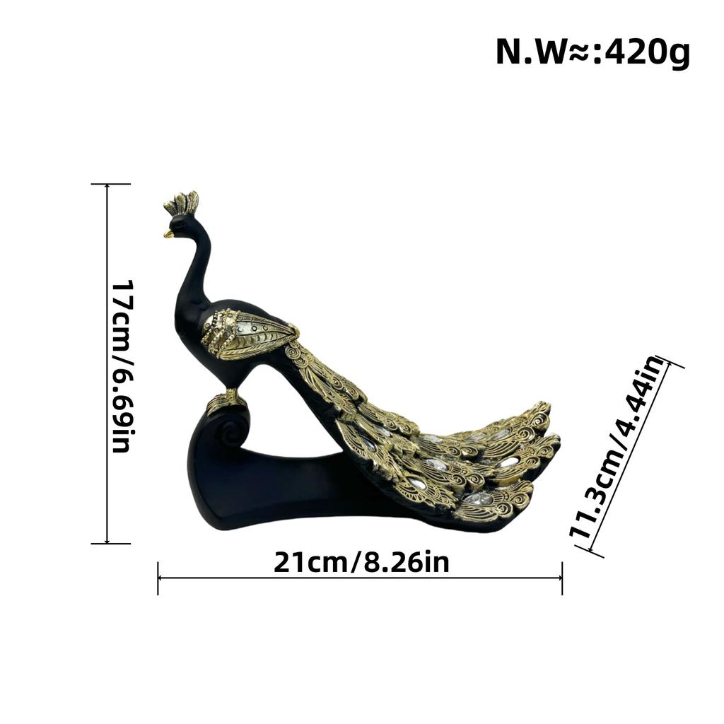 Resin Peacock Figurine Desktop Ornament Vintage Animal Statue Miniatures Bookshelf Living Room Home Decoration Collectible